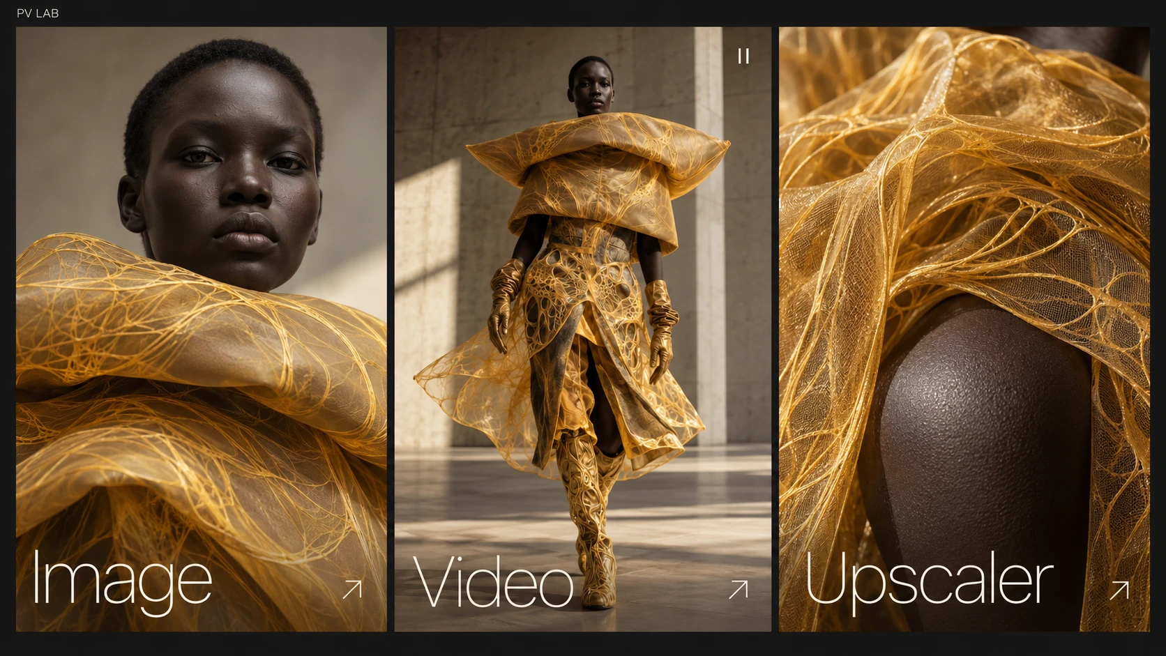 Macro detail of golden woven fibres and translucent fabric against natural skin