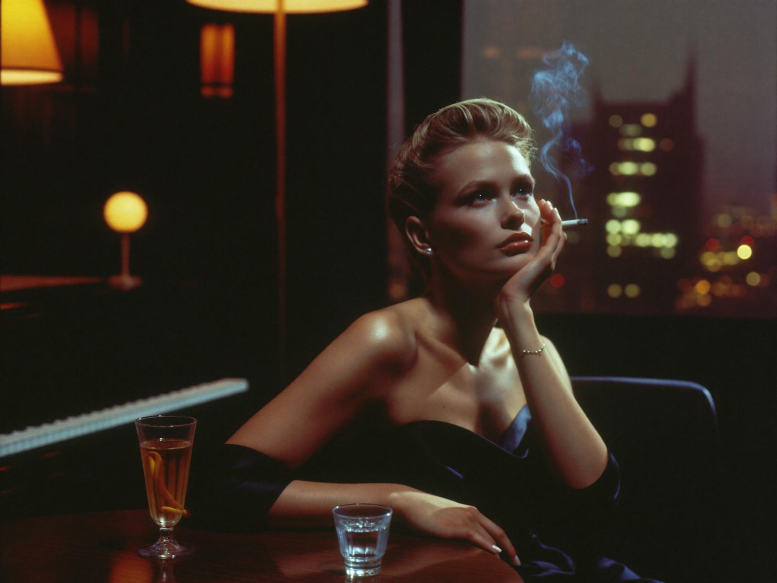 Warm film portrait at a dimly lit bar